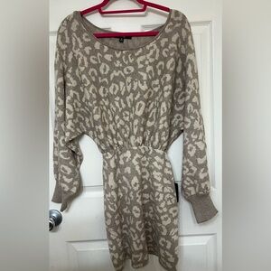 Lulu's Tan and Cream Long Sleeve Dress